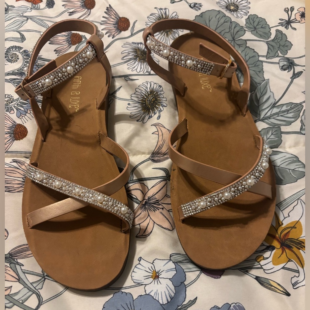 Rose Gold and Pearl Strap Sandals